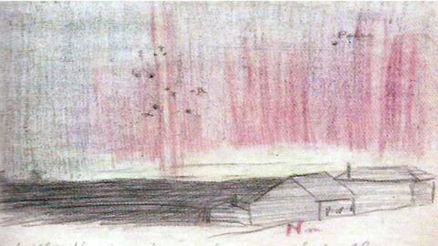 Dibujo de Ramón Aller. El padre de la astronomía gallega tenía 60 años cuando inmortalizó a mano la aurora que prendió el cielo de Lalín, su pueblo natal.
