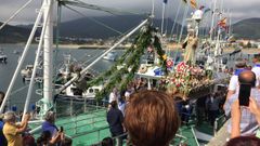 La imagen de la Virgen del Carmen, a bordo del barco Pedriablanca, en la procesin martima de 2019, la ltima que se ha podido celebrar