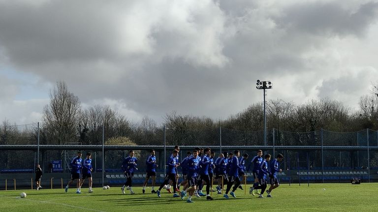 Los jugadores del Oviedo, en El Requexón