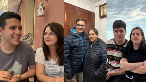 De izquierda a derecha: Guillermo y su madre, Bego�a; Lucas y su madre Elvira; Tom�s, junto con Noelia, su madre