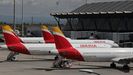 Aviones de Iberia, parados hace unos días en el aeropuerto de Barajas