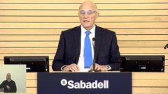 El presidente del Sabadell durante su intervencin virtual en la junta