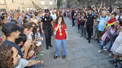 Recepción a Tere Abelleira en Pontevedra. Cientos de vecinos arroparon a la campeona del mundo en su regreso a casa.  25/08/2023