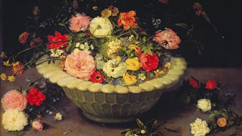 amenaza.Florero en vaso (1615). Jan Brueghel el Viejo. Museo del Prado