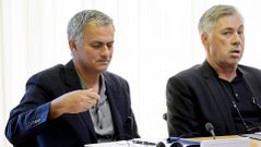 Mourinho y Carlo Ancelotti, en la reunin de entrenadores de elite que organiza la UEFA en su sede de Nyon (Suiza)