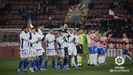 Los futbolistas del Real Oviedo, antes del choque ante el Girona
