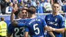 Los jugadores del Oviedo celebran el 1-0 de Seoane al Cádiz