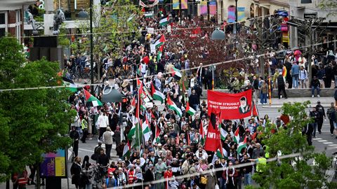Multitudinaria protesta en favor de Palestina en los exteriores del festival de Eurovisión