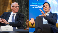 Josep Oliu, presidente del Sabadell (izquierda) y Carlos Torres, su homlogo del BBVA (derecha)