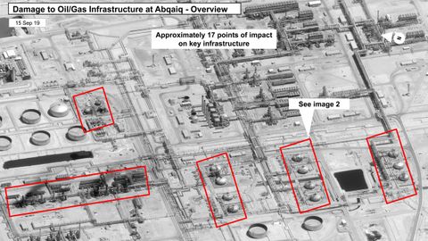 Estados Unidos difundi imgenes de satlite con los lugares atacados en las refineras en Abqaiq y Khurais que probaran la autora de Irn