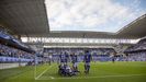 Los jugadores del Oviedo celebran el gol de Viti ante el Lugo