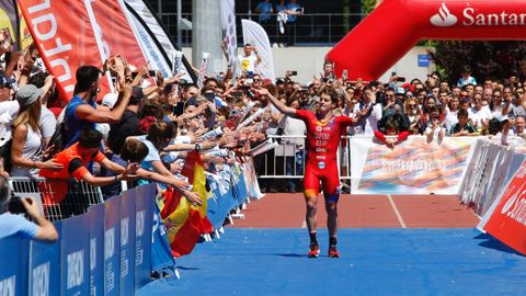 Pablo Dapena, en la meta del Campeonato del Mundo de larga distancia que se celebró en Pontevedra en el 2019
