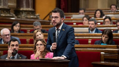 El presidente de la Generalitat, Pere Aragonès, en el Parlamento catalán.