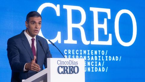 El presidente del Gobierno, Pedro Snchez, interviene durante el foro ECONMICO CREO.