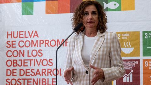 La ministra portavoz María Jesús Montero, este jueves en Huelva