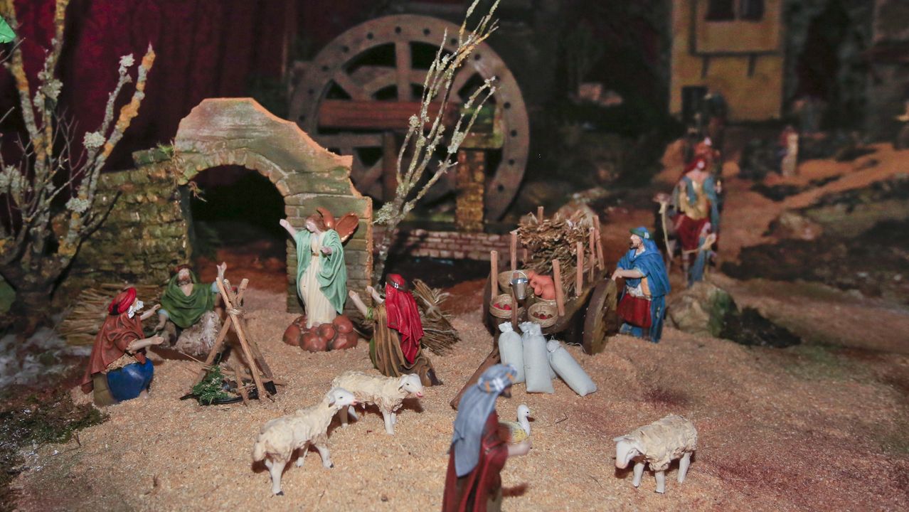 Una pareja de cigeas junto a una charca formada por los recientes temporales en Monforte