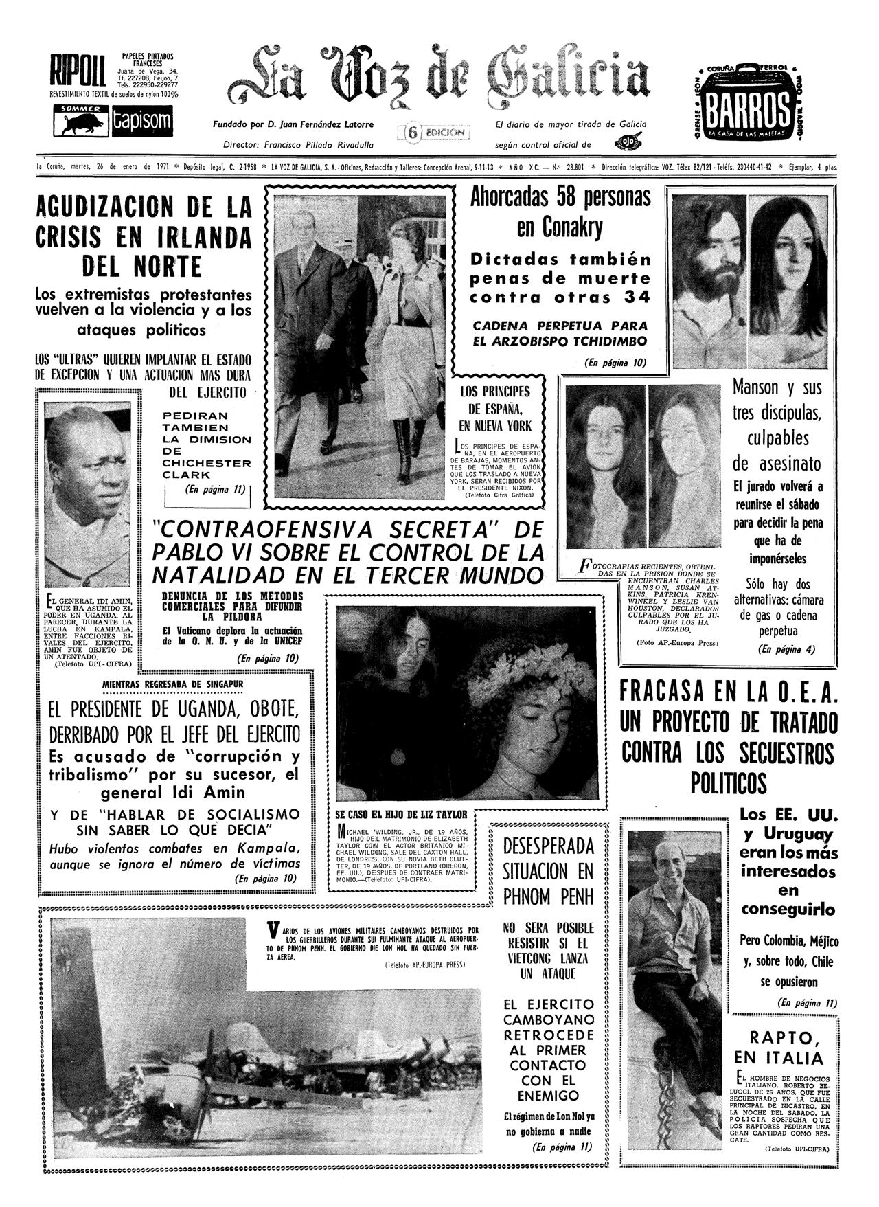 Vivir y trabajar entre flores.De izquierda a derecha: Santiago Rey Fern�ndez-Latorre, presidente de La Voz de Galicia desde 1988, Juan Fern�ndez Latorre (1882-1912), Jos� Mar�a Ozores de Prado (1912-1927), Jos� Fern�ndez-Espa�a y Vigil (1927-1927), Enrique de la Torre Gos�lvez (1927-1946), Emilio Rey Romero (1946-1987), Emilio Rey Fern�ndez-Latorre (1987-1988)