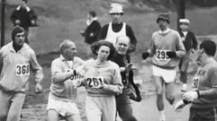 Kathrine Switzer,na maratón de Boston de 1967.