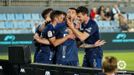Los jugadores del Oviedo celebran el primer gol de Sergi Enrich al Ibiza