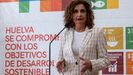 La portavoz del Gobierno, María Jesús Montero, este jueves, durante una comparecencia en Huelva.