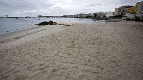 Playa de A Carabuxeira, en Sanxenxo, a 18 de junio del 2021. recin concluido el aporte de arena