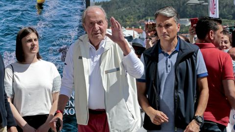 Juan Carlos I a su llegada al Náutico de Sanxenxo en mayo de 2022, en la que fue su primera visita a España tras irse a vivir a Abu Dabi