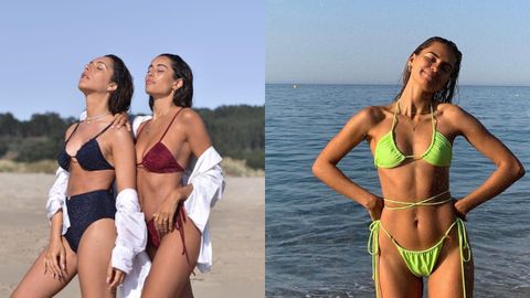A la izquierda, dos de los bikinis de la ferrollana Isabel Works; a la derecha, la instagramer Emitaz con top del revs