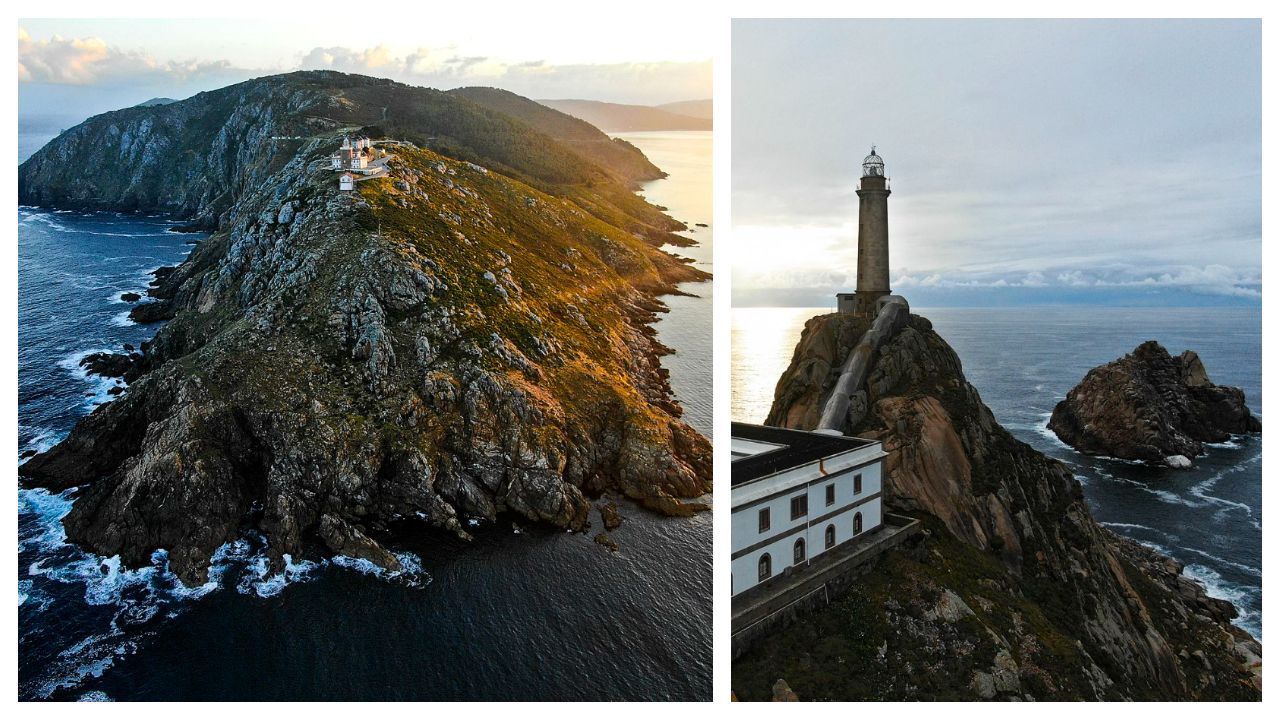 Detalle de dos de las imágenes del libro, con los faros de Fisterra y Vilán
