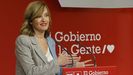 La portavoz del comit electoral del PSOE, Pilar Alegra, durante la rueda de prensa ofrecida en la sede del partido, en Madrid.