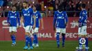 Los jugadores del Oviedo, tras el 1-0 del Girona