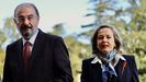 La vicepresidenta primera y ministra de Asuntos Econmicos y Transformacin Digital, Nadia Calvio, y el presidente de Aragn, Javier Lambn, ayer, tras celebrar una reunin.