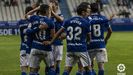 Los jugadores del Oviedo celebran uno de los tantos marcados al Rayo Majadahonda