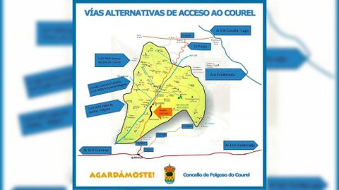 Mapa de accesos a Folgoso do Courel difundido por el Ayuntamiento a través de sus redes sociales