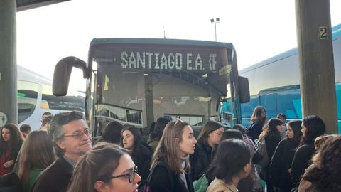 Estudiantes indignados por haberse quedado en tierra en la estación viveirense y no poder viajar a A Coruña, donde estudian