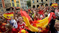 Celebración de la victoria de la selección española en el Mundial de fútbol femenino en la plaza Mayor de Gijón