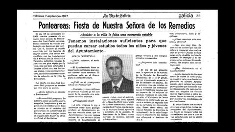 Detalle de una entrevista con Jos Castro en 1977, cuando ya era alcalde de Ponteareas