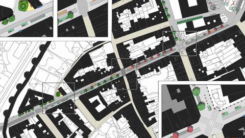Plano de la peatonalización de Montevideo y las calles próximas