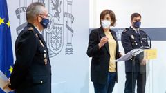 La delegada del Gobierno en La Rioja, Mara Marrodn; el jefe Superior de Polica, Jess Herranz (izquierda) y el jefe de la Brigada Provincial de la Polica Judicial, Eduardo Esteban, durante la rueda de prensa celebrada hoy 