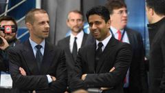 Ceferin, presidente de la UEFA y Al-Khelaifi, mximo mandatario del PSG, en un encuentro