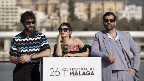 Javier Rey, Verónica Echegui y Tamar Novas durante la presentación de la película en el festival de Málaga.