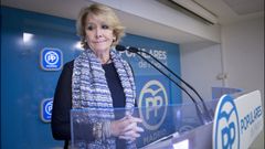 Esperanza Aguirre dimiti de la presidencia del PP de Madrid el 14 de febrero del 2016 por responsabilidad poltica, aunque, dijo, no tena ninguna responsabilidad material, ni poda estar encausada en nada