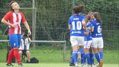 Gol Carol Gonzalez Real Oviedo Femenino Sporting derbi Requexon.Las azules celebran el gol de Carol Gonzlez ante el Sporting en la 18/19