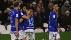 Carlos Hern�ndez, Arribas y Tejera celebra el gol de Nieto