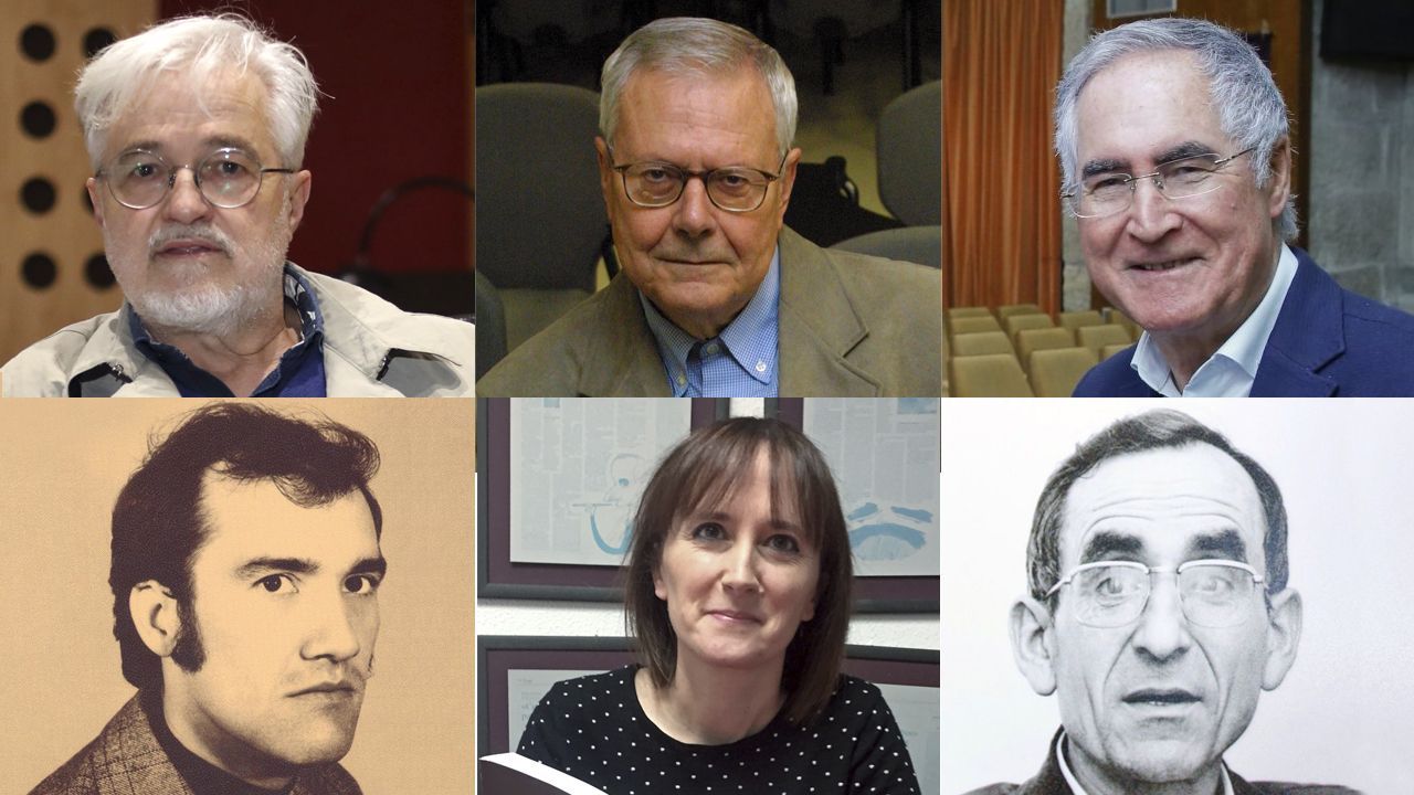 Primer d�a laborable en la nueva estaci�n.De izquierda a derecha en la fila superior: Eloi Caldeiro, Camilo Gonsar y Manuel Pombo Arias. En la fila inferior: Fiz Vergara Vilari�o, Roc�o L�pez y El�as Vali�a. Algunas de las caras del talento literario sarriano