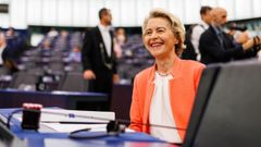 La presidente de la Comisión Europea, Ursula Von der Leyen, durante la sesión plenaria del Parlamento Europeo, en Estrasburgo.