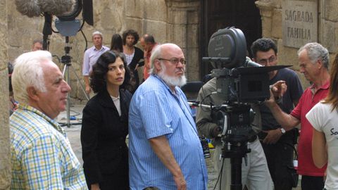 Un instante del rodaje de «Los girasoles ciegos» en la calle Hernán Cortés, en Ourense.