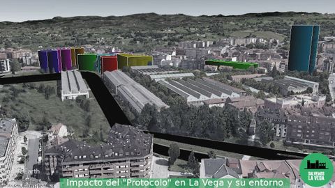Infografía de la construcción de viviendas en La Vega, Oviedo
