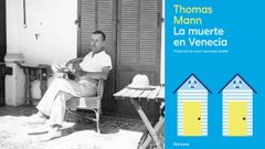 Thomas Mann, en la localidad francesa de Sanary-sur-Mer, en la Costa azul, en 1933. A la derecha, portada de la nueva edición de «La muerte en Venecia».