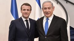 El presidente francs Emmanuel Macron y el primer ministro israel Benjamn Netanyahu, el 22 de enerno del 2020
