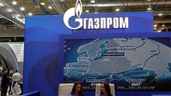 Un stand de la compañía rusa Gazprom en una feria internacional en Moscú